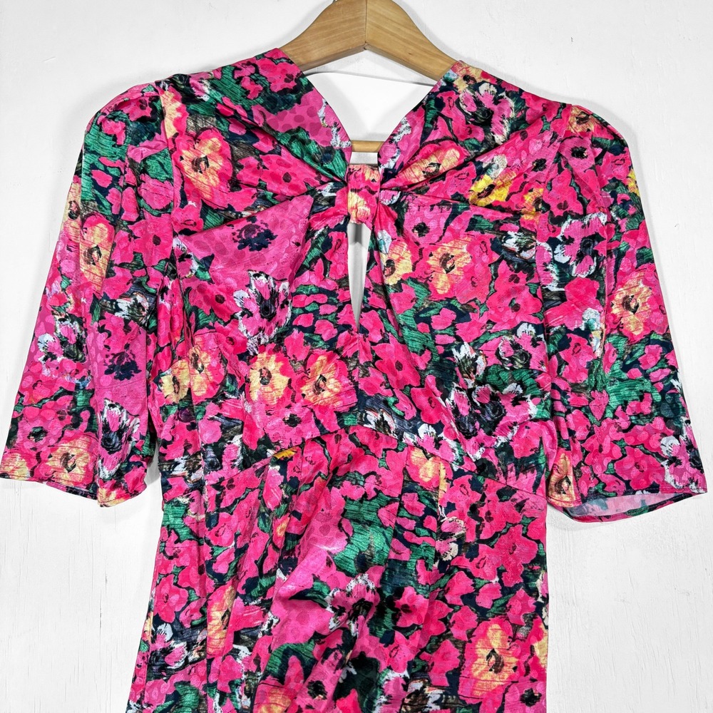 Hope & Ivy Maternity‎ Pink Floral Bow Front Midi Dress Size 6 Tiered Ruffle Hem